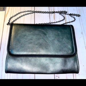 Platinum Dark Silver/Grey Zipper Clutch